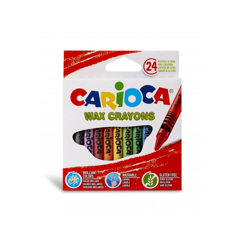 Carioca Pack de 24 Crayons Pastel - Couleurs Vives - Lavables - Corps Ø 8 mm - Couleurs Diverses
