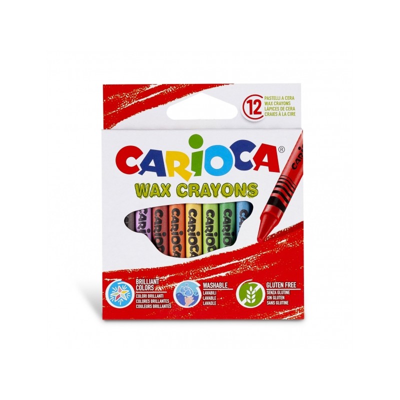 Carioca Pack de 12 Cires Pastel - Couleurs Vives - Lavables - Corps Ø 8mm - Couleurs Diverses