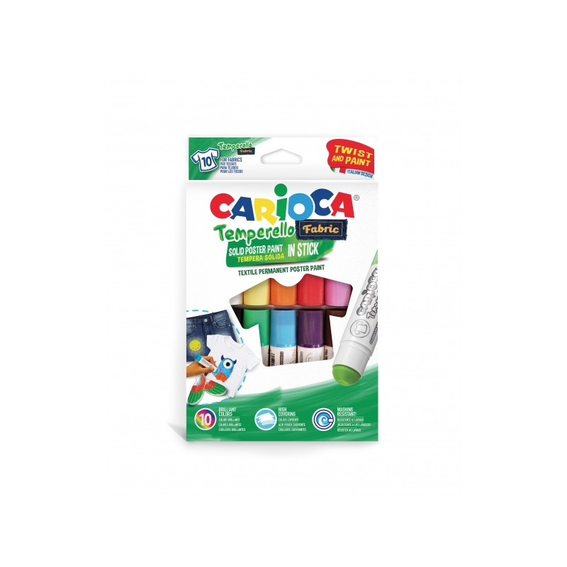 Carioca Temperello Textil Lot de 10 Peintures pour Tissus - Couleurs Vives et Lavables - Haut Pouvoir - Iron Fix - Lavable en Carioca Temperello Textil Lot de 10 Peintures pour Tissus - Couleurs Vives et Lavables - Haut Pouvoir - Iron Fix - Lavable en