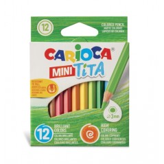 ✅ Carioca Tita Lot de 12 Mini Crayons en Résine - Corps Hexagonal - Couleurs Vives et Lavables - Écriture Douc en stock