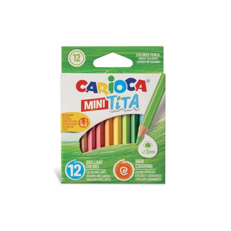 Carioca Tita Lot de 12 Mini Crayons en Résine - Corps Hexagonal - Couleurs Vives et Lavables - Écriture Douce - Mine Ø 3mm Sûr