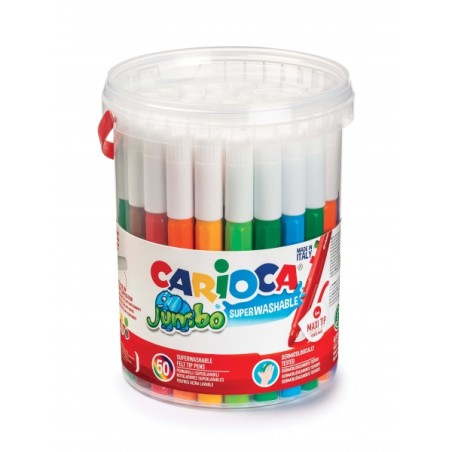 ✅ Carioca Jumbo Pack de 50 Marqueurs - Corps Maxi Octogonal - Encre Super Lavable - Pointe Verrouillée Maxi 6mm en stock