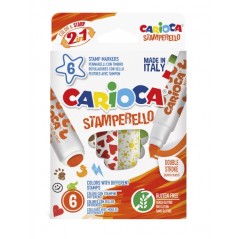 ✅ Carioca Stamperello Pack de 6 Marqueurs avec Tampons - Double Pointe - 6 Couleurs Différentes - Encre Lavable en stock