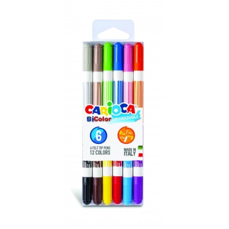 ✅ Carioca Bicolor Pack de 6 Marqueurs - Deux Couleurs par Marqueur - Encre Super Lavable - Pointe Conique pour T en stock