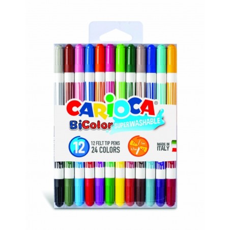 ✅ Carioca Bicolor Pack de 12 Marqueurs - Deux Couleurs par Marqueur - Encre Super Lavable - Pointe Conique pour en stock
