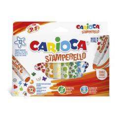 ✅ Carioca Stamperello Lot de 12 marqueurs double pointe - Pointe conique - Pointe avec tampons - Encre lavable - en stock