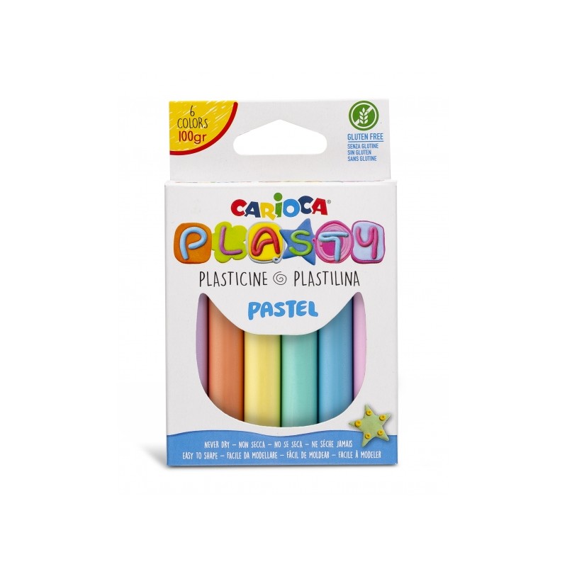 Carioca Pack de 6 Argile Couleur Pastel - Facile à Utiliser - Ne sèche pas - Réutilisable - Couleurs Vives et Mélangables