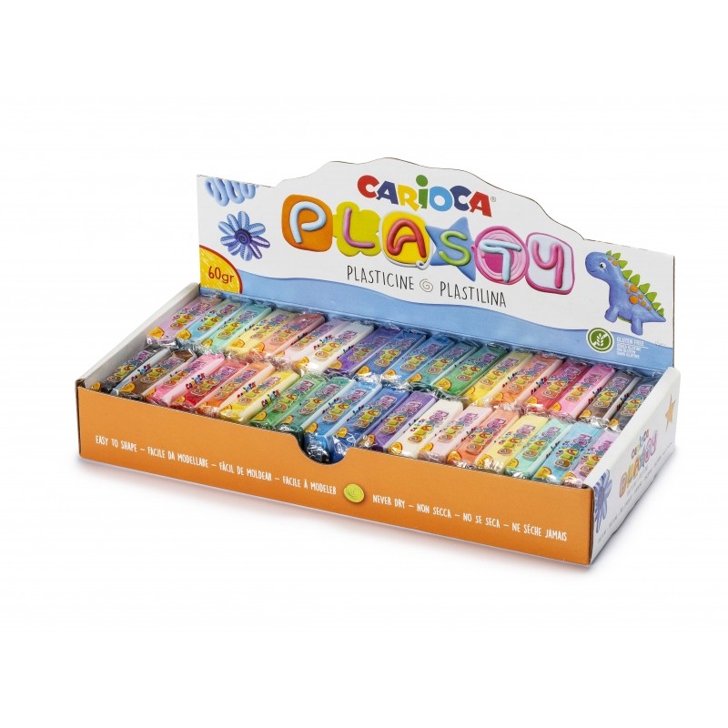 Présentoir Carioca de 36 pâtes à modeler - Facile à utiliser - Ne sèche pas - Réutilisable - Couleurs vives et miscibles - Sans