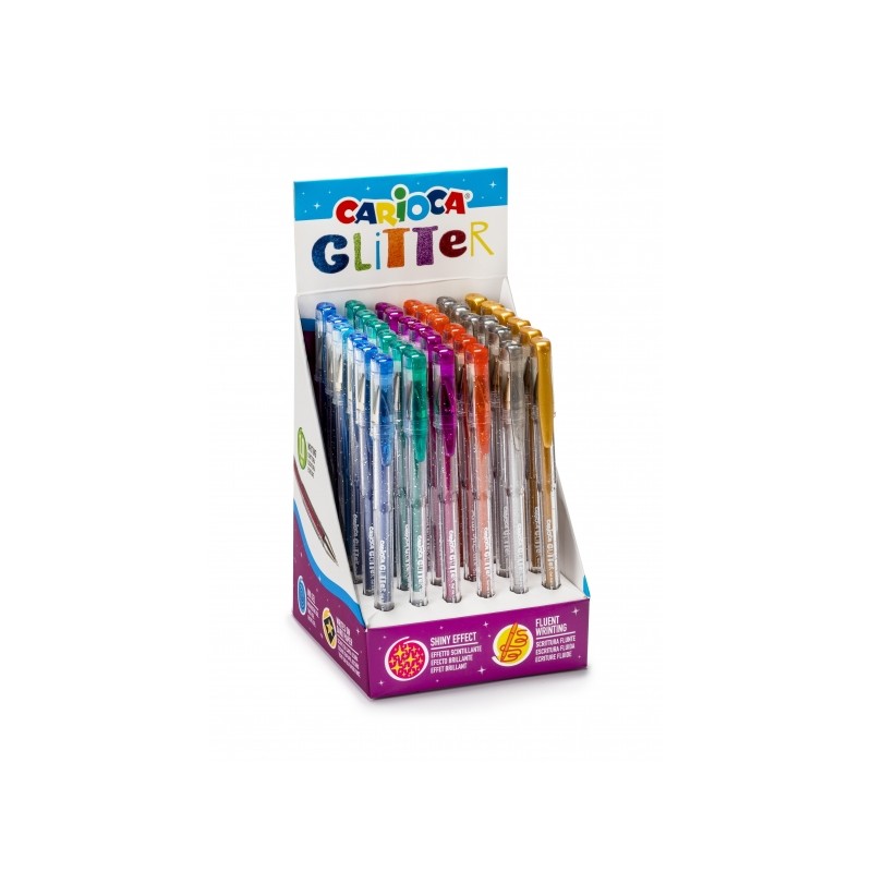 Stylos gel pailletés Carioca - Présentoir 36 couleurs - 1mm

