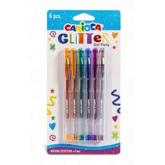 ✅ Carioca Glitter Gel Pack de 6 Stylos - Pointe Ø 1mm - Encre Gel Pailletée - pour Surfaces Sombres - Écritur en stock