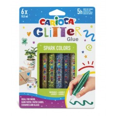 ✅ Carioca Glitter Glue Base Blister de 6 Tubes de Colle Colorée - Effet Pailleté - Application Directe - Séch en stock