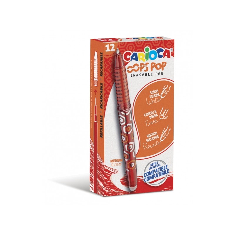 Stylos effaçables rouges 0,7 mm | Carioca Oops - Lot de 12