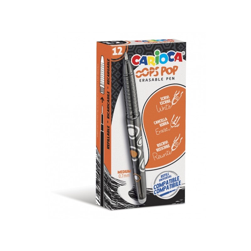 Stylos effaçables noirs 0,7 mm | Carioca Oops - Lot de 12