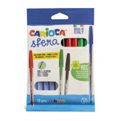 ✅ Carioca Sfera Flowpack Pack de 10 Stylos Bille - Pointe Ø 1 mm - Capuchon et Encre Couleur Rétro - Écriture en stock