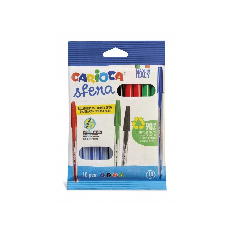 Stylos bille Carioca Sfera Flowpack 10x - Pointe 1 mm - Couleurs