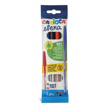 ✅ Carioca Pack de 4 stylos - Pointe 1 mm - Écriture Super Coulissante - Différentes Couleurs couleur Plusieurs en stock