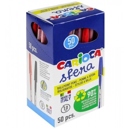 ✅ LOT de 50 Stylo Bille Carioca Sfera - Pointe Ø 1mm - Capuchon et Encre Couleur Rétro - Écriture Super Couli en stock