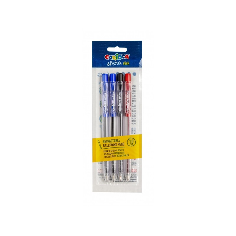 Stylos rétractables Carioca Sfera 1 mm - Lot de 4 - Multicolore