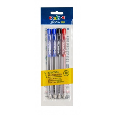 ✅ Carioca Sfera Pack Lot de 4 stylos rétractables - Pointe Ø 1 mm - Stylos rétractables - Clic facile et conf en stock