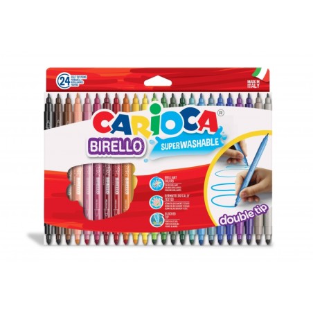 ✅ Carioca Birello Lot de 24 Feutres - Double Pointe Fine et Moyenne - Encre Non Toxique Super Lavable - Lavable en stock