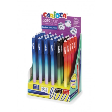 ✅ Carioca Oops Easy Display de 30 Stylos Effaçables - Encre Thermosensible - Corps avec Effet Dégradé - Point en stock