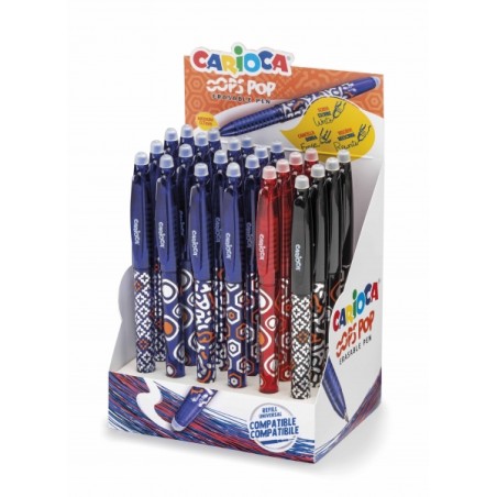 ✅ Carioca Oops Présentoir de 24 Stylos Effaçables - Thermo Sensibles - Grip Texturé - Pointe Ø 0,7 mm - Doub en stock