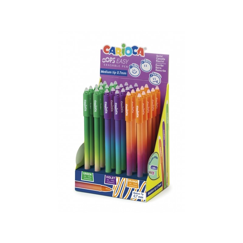 Stylos effaçables Carioca Oops 0,7 mm - Présentoir 30 couleurs

