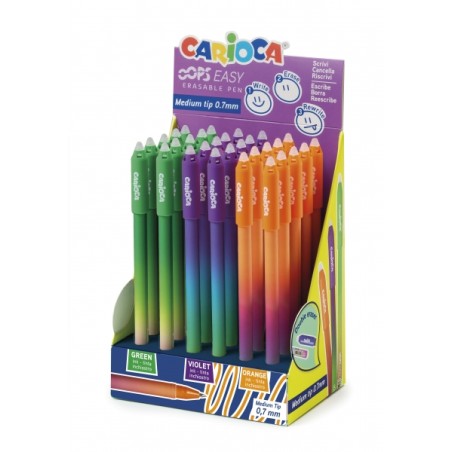 ✅ Carioca Oops Easy Pack Présentoir de 30 Stylos Effaçables - Encre Thermosensible - Corps à Effet Dégradé en stock