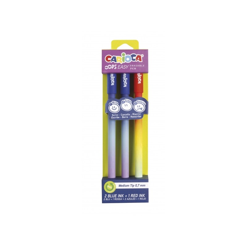 Stylos effaçables 0,7 mm multicolores - Carioca Oops x3