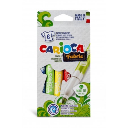 ✅ Carioca Fabric Pack de 6 Marqueurs Tissu - Pointe Maxi Ø 6mm - Encre Spéciale Tissus - Couleurs Indélébile en stock