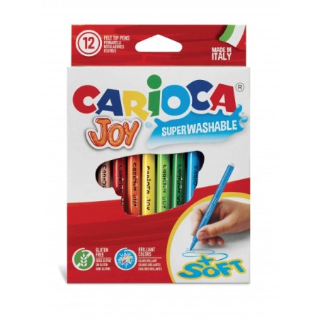 ✅ Carioca Joy Pack de 12 Marqueurs - Encre Super Lavable - Pointe Fine 2,8 mm - Pointe Verrouillée - Capuchon V en stock