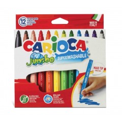 ✅ Carioca Jumbo Pack de 12 Marqueurs - Corps Maxi Octogonal - Encre Super Lavable - Pointe Verrouillée Maxi 6mm en stock