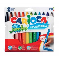 ✅ Carioca Jumbo Pack de 12 Marqueurs - Corps Maxi Octogonal - Encre Super Lavable - Pointe Verrouillée Maxi 6mm en stock