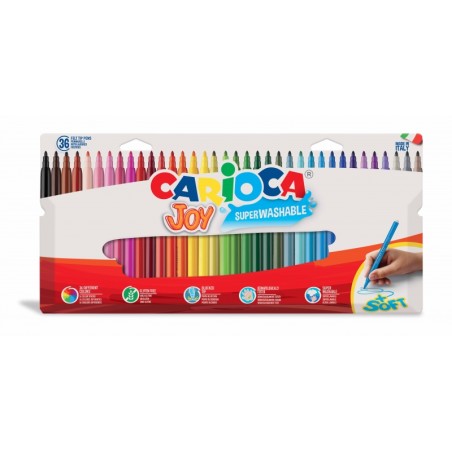 ✅ Carioca Joy Pack de 36 Marqueurs - Encre Super Lavable - Pointe Fine 2,8 mm - Pointe Verrouillée - Capuchon V en stock