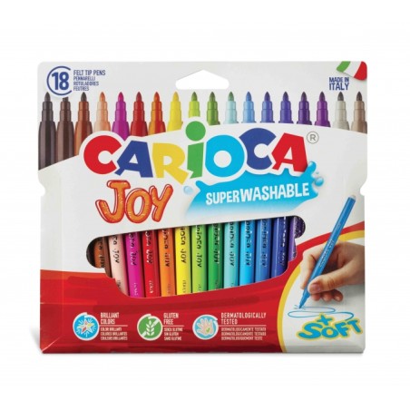 ✅ Carioca Joy Pack de 18 Marqueurs - Encre Super Lavable - Pointe Fine 2,8 mm - Verrouillé - Capuchon Ventilé en stock