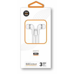 Écouteurs intra-auriculaires TechOneTech Ear Tech Hop USB-C - Microphone intégré - Câble de 1,20 m - Blanc