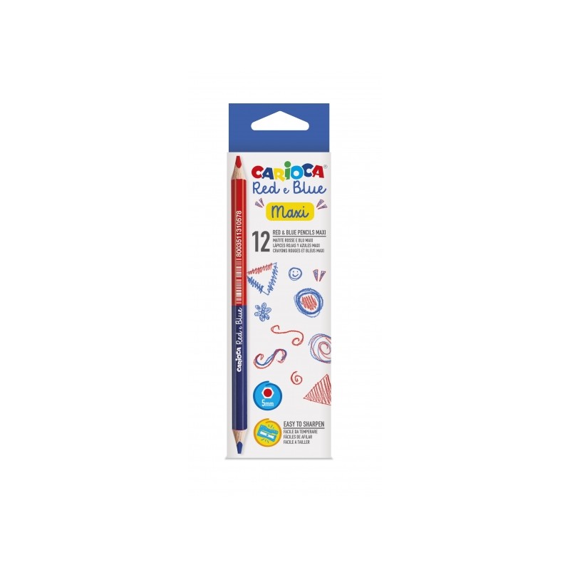 Carioca Maxi Pack de 12 Crayons - Corps Hexagonal Laqué - Mine Ø 5 mm - Couleur Bleu/Rouge