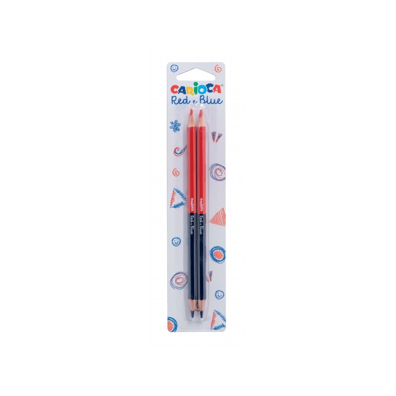 Carioca Blister 2 Crayons - Corps Hexagonal Laqué - Mine Ø 3,5 mm - Couleur Bleu/Rouge