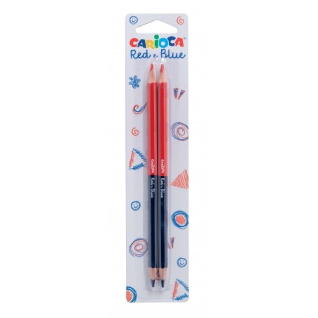 ✅ Carioca Blister 2 Crayons - Corps Hexagonal Laqué - Mine Ø 3,5 mm - Couleur Bleu/Rouge couleur Rouge/Bleu en stock
