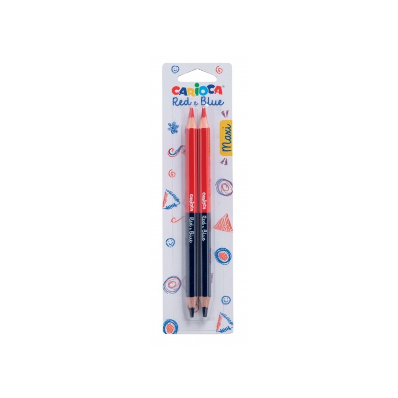 Crayons Carioca Maxi Blister 2 - Corps Hexagonal Laqué - Mine Ø 5mm - Couleur Noir/Rouge
