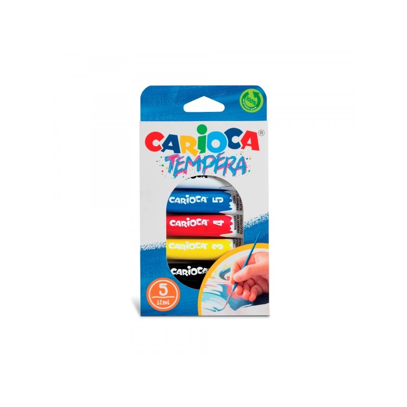 Carioca Pack de 5 Tubes Tempera 12 ml - Couleurs Superwashables - Haut Pouvoir Couvrant - Applicable sur Matériaux Poreux