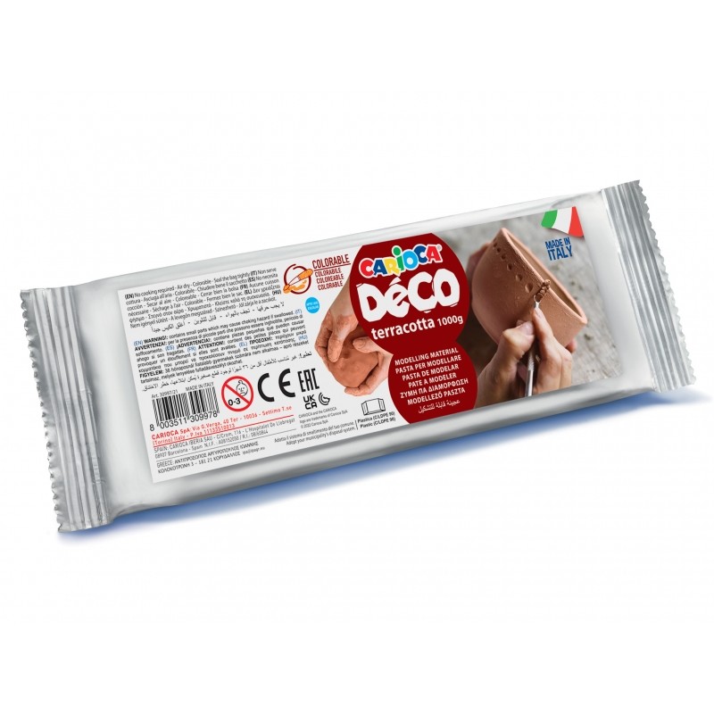 Carioca Pâte à Modeler Terre Cuite 1000gr - Convient à Toutes les Techniques de Modelage - Durcit à l'Air sans Cuisson - Facile