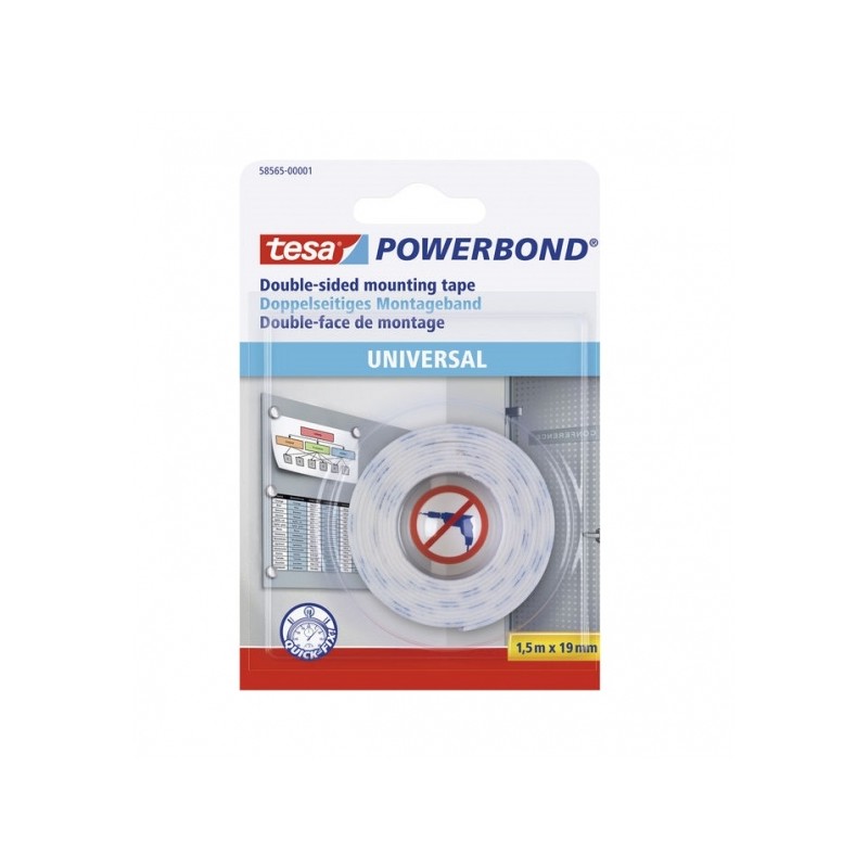 Ruban adhésif double face Tesa Powerbond 19 mm x 1,5 mètres – Pour une fixation sûre et rapide d'objets plats et légers –