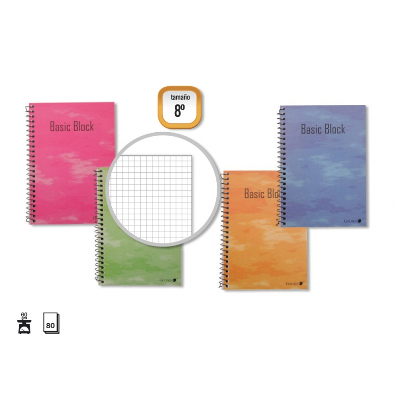 LOT de 10 Carnet d'Or Couverture Plastifiée Normale - 80 Feuilles - Marge surlignée - Différents Types de Lignés - Couleurs