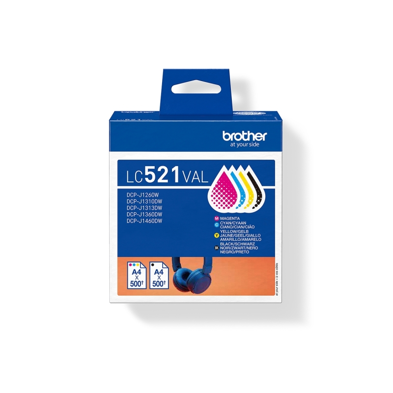 Brother LC521VAL pack de 4 cartouches d’encre (noir/cyan/magenta/jaune) (LC-521VAL)
