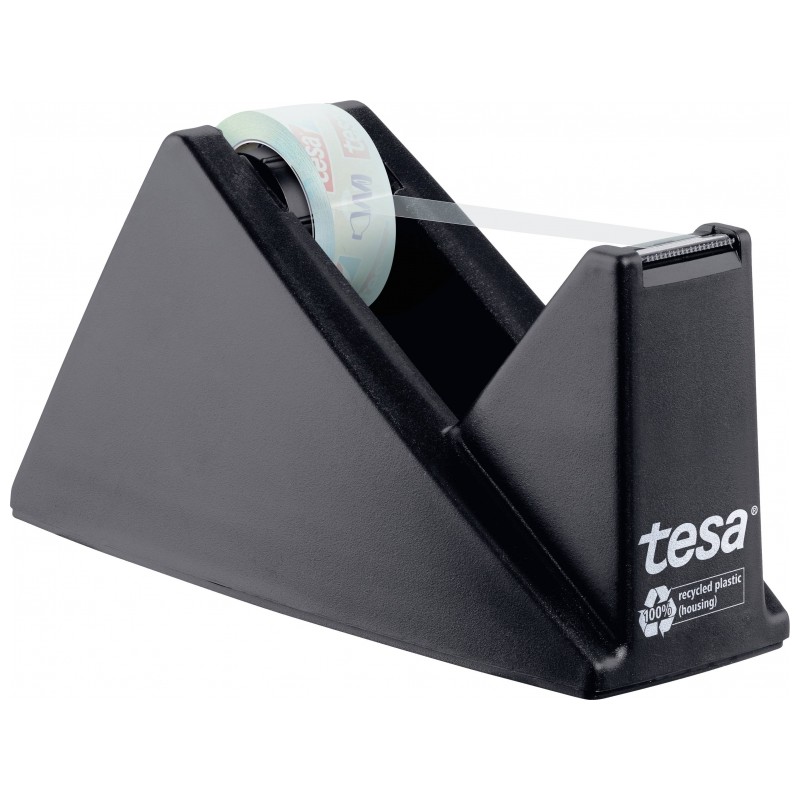 Tesa Tesafilm Eco & Crystal Support de rouleau de table facile à découper + ruban adhésif fabriqué avec 90 % de bouteilles PET