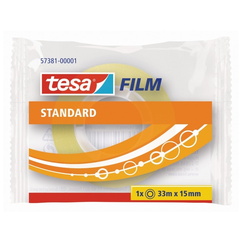 Tesa Tesafilm Ruban Adhésif Transparent Standard 15mmx33m - Bonne Adhérence et Haute Résistance aux UV - Sans PVC