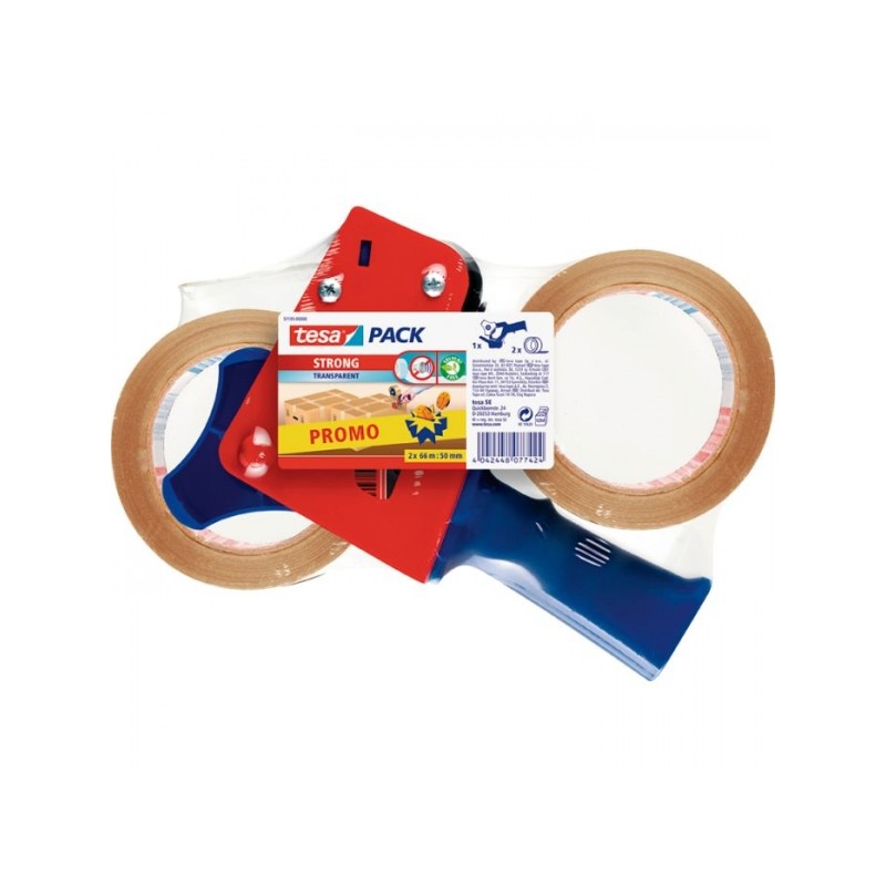 Tesa Pack de Machine à Sceller + 2 Rouleaux de Scellage Transparent 50mm x 66 Mètres