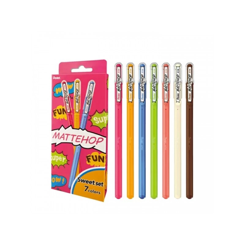 Stylos à bille Pentel Mattehop Sweet 7pcs - Encre gel opaque

