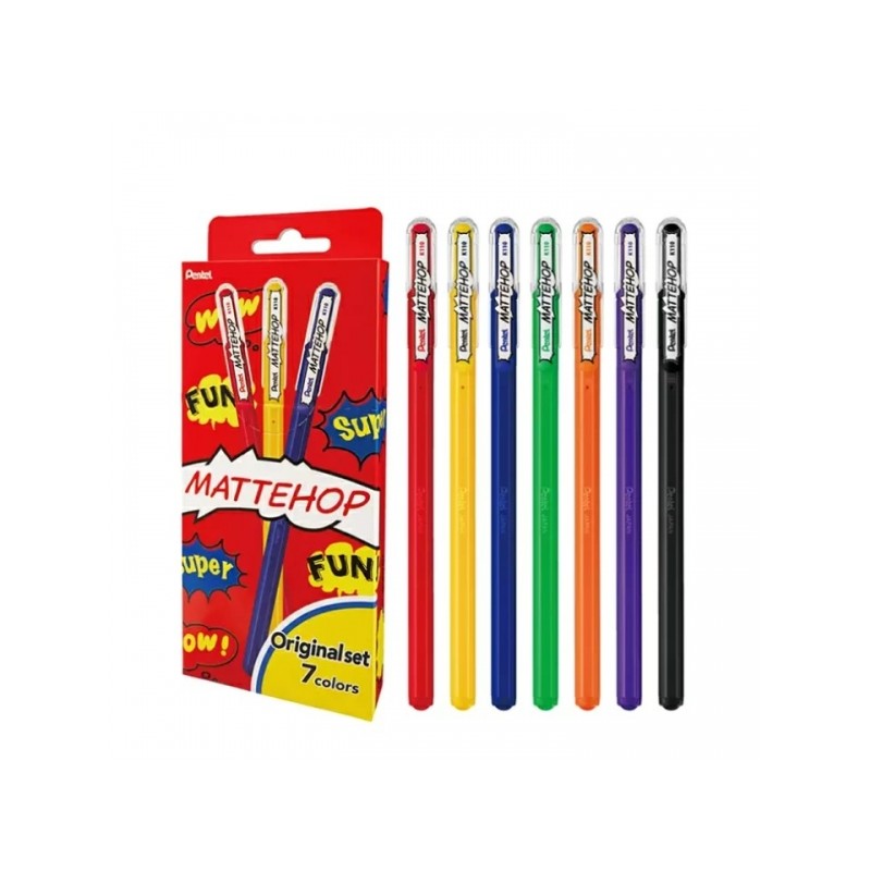 Stylos à bille gel opaque 1 mm Pentel Mattehop - Lot de 7